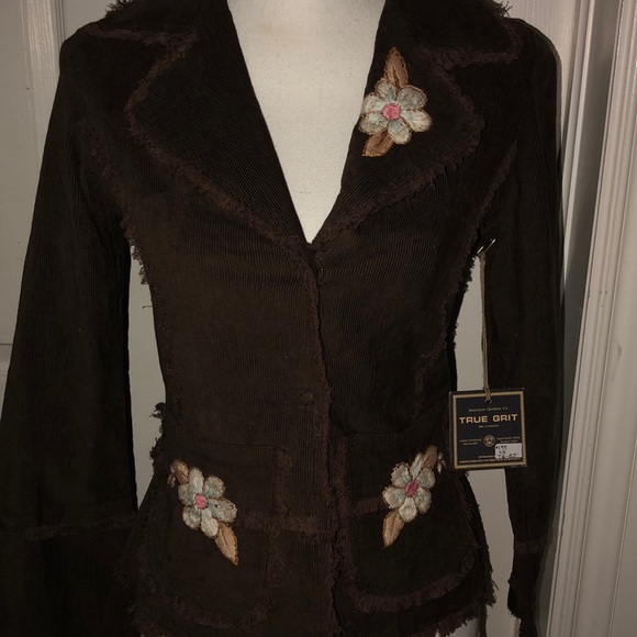 True Grit NWT Brown Embroidered Corduroy Jacket - Picture 5 of 10